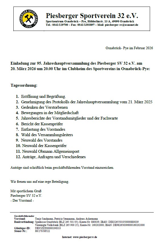 Jahreshauptversammlung 2026