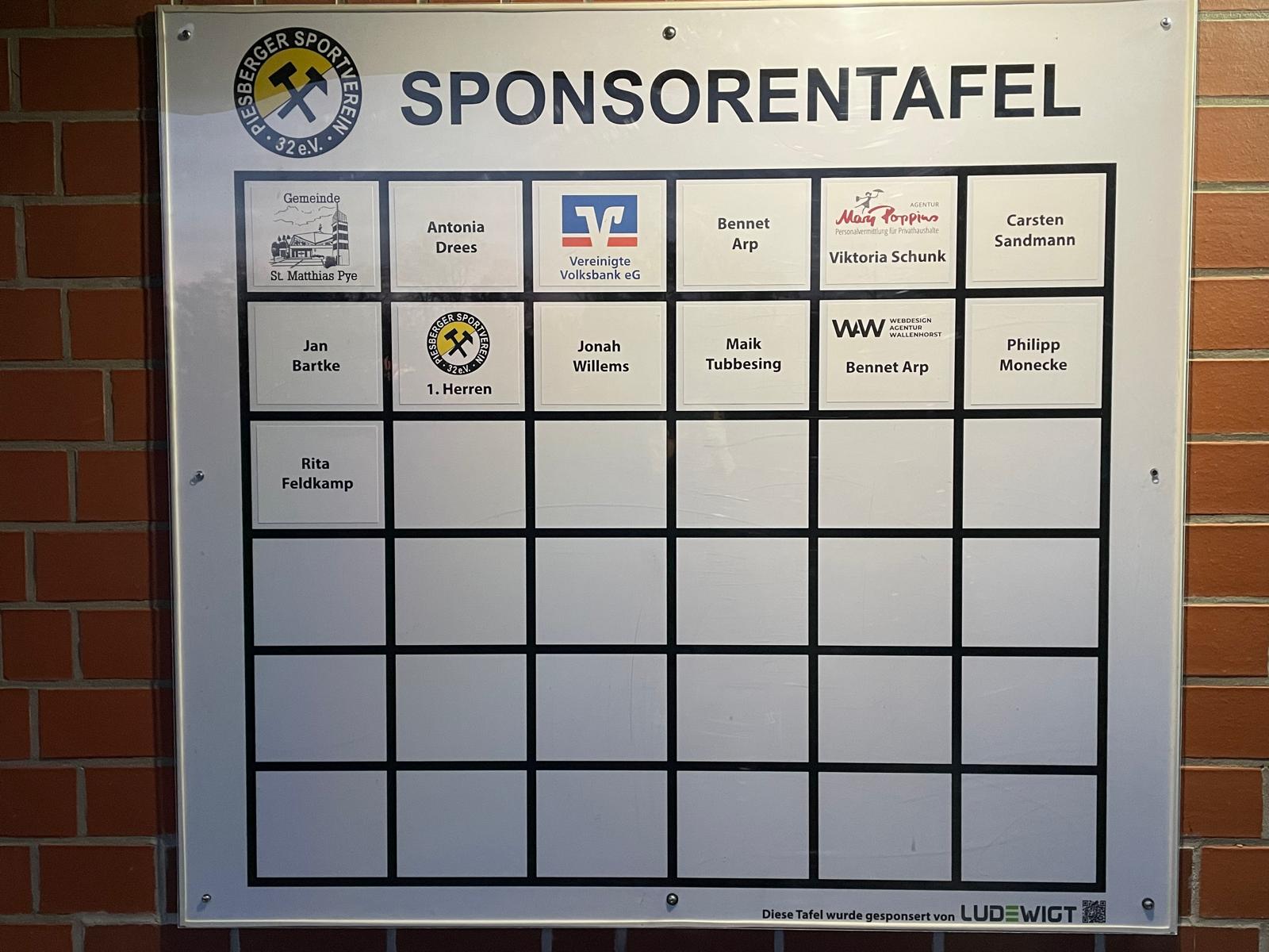 Ein besonderes Dankeschön an unsere Sponsoren der Sponsorentafel