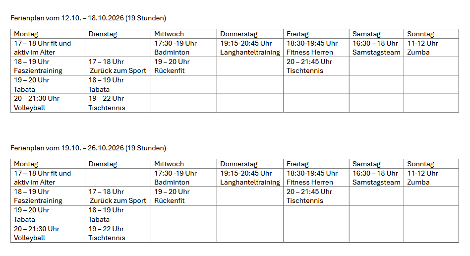Sport in den Herbstferien vom 12.10. – 24.10